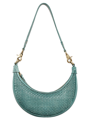 Zivara Turquoise Real Leather Woven Hand Bag