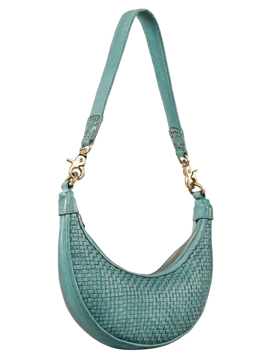 Zivara Turquoise Real Leather Woven Hand Bag