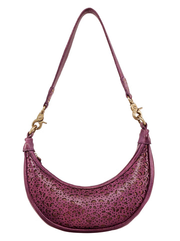 Zariya Purple Real Leather Laser-Cut Hand Bag