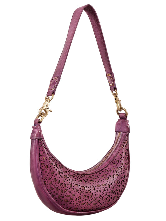 Zariya Purple Real Leather Laser-Cut Hand Bag