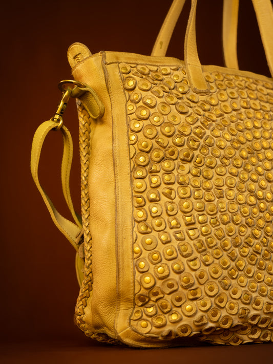 FRIDA KAHLO : Yellow Leather Shoulder Bag By Art N Vintage