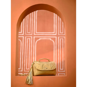 Badami- Hawa Mahal Real Leather Satchel Bag in Gold