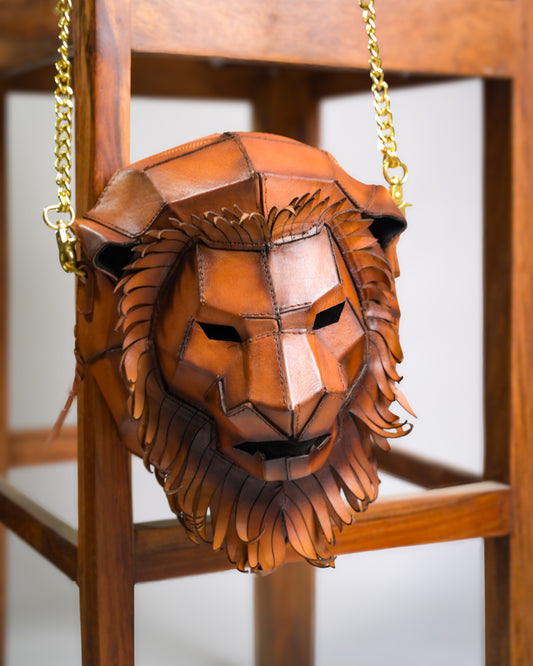 Regal Lion Face Leather Handbag – Handcrafted by Art N Vintage