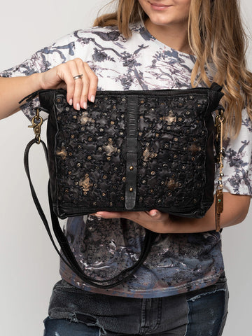 Black Cross-Riveted Leather Bag
