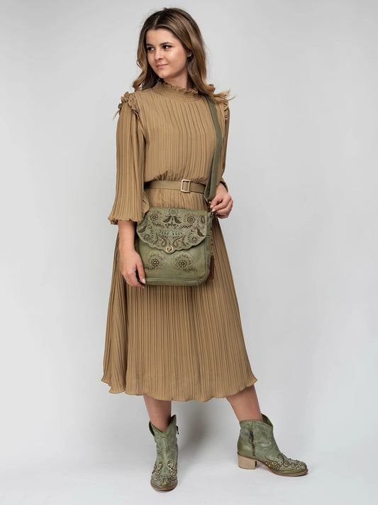 Laser-Cut and Studded Leather Flap Crossbody