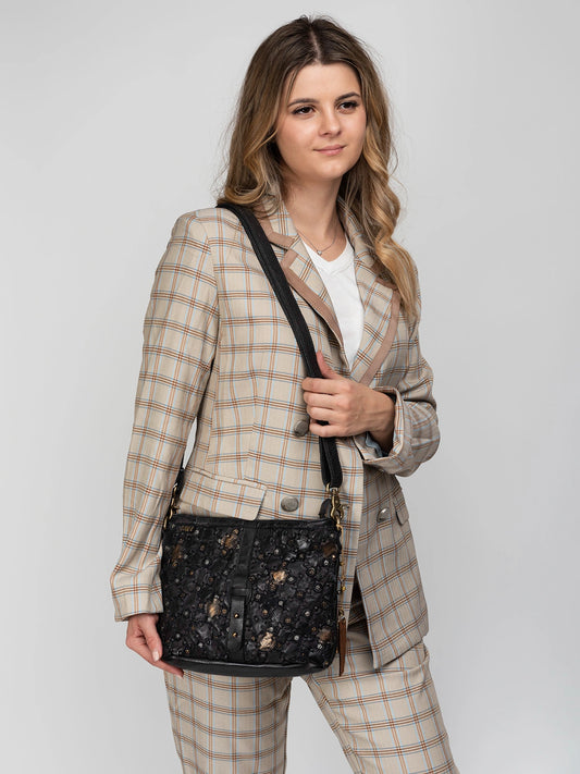 Black Cross-Riveted Leather Bag