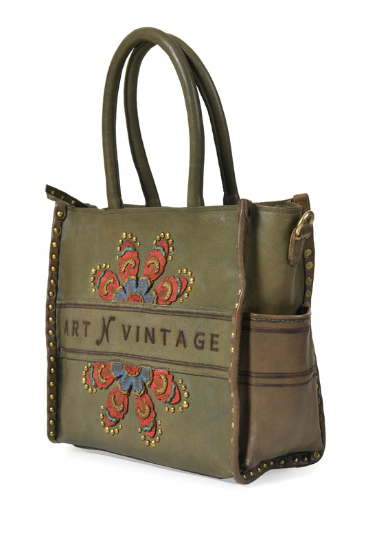 Art N Vintage Olive Real Leather Hobo Bag