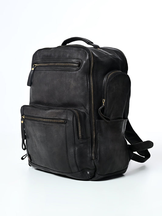 Art N Vintage Slider : Real Leather Black Backpack