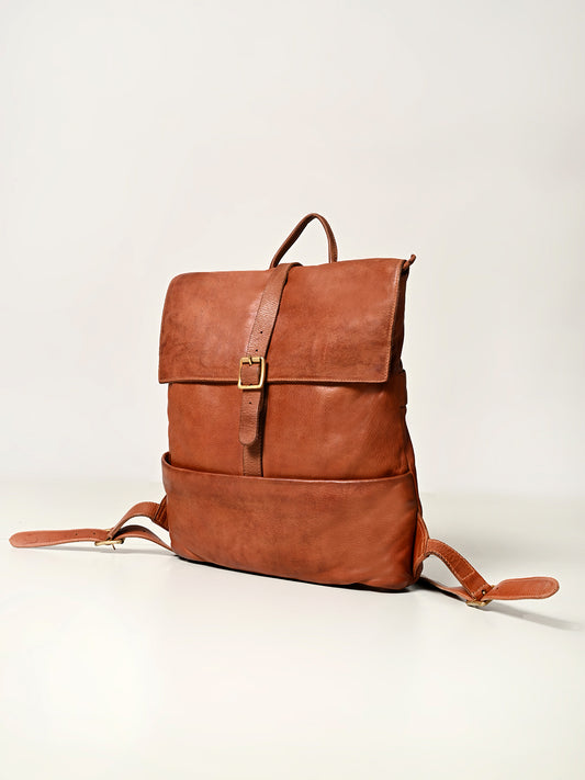 James : Real Leather Tan Backpack by Art N Vintage