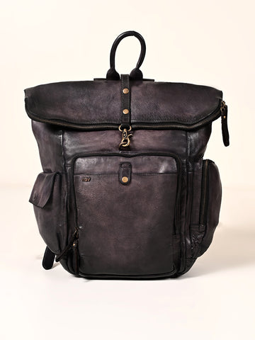 Art N Vintage Leo: Real Leather Black With Wash Effect Backpack