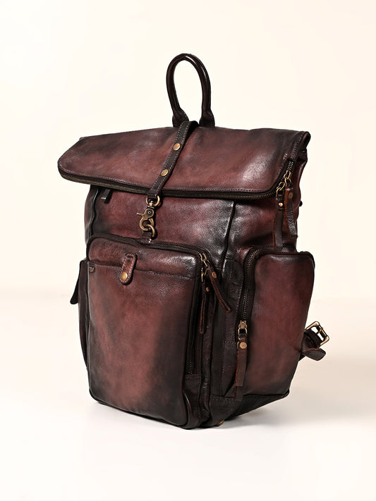 Art N Vintage Leo: Real Leather Brown With Wash Effect Backpack