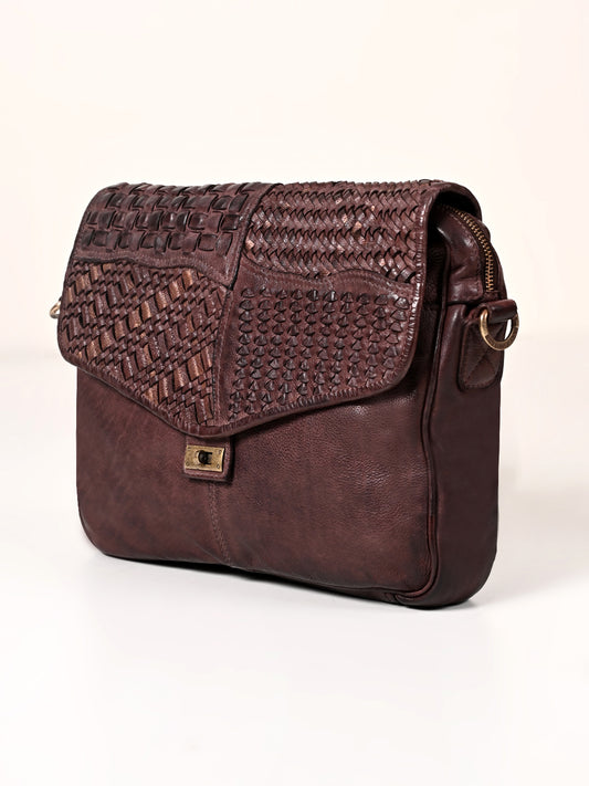 Vintage Wicker Luxe: Brown Leather Laptop Bag By Art N Vintage