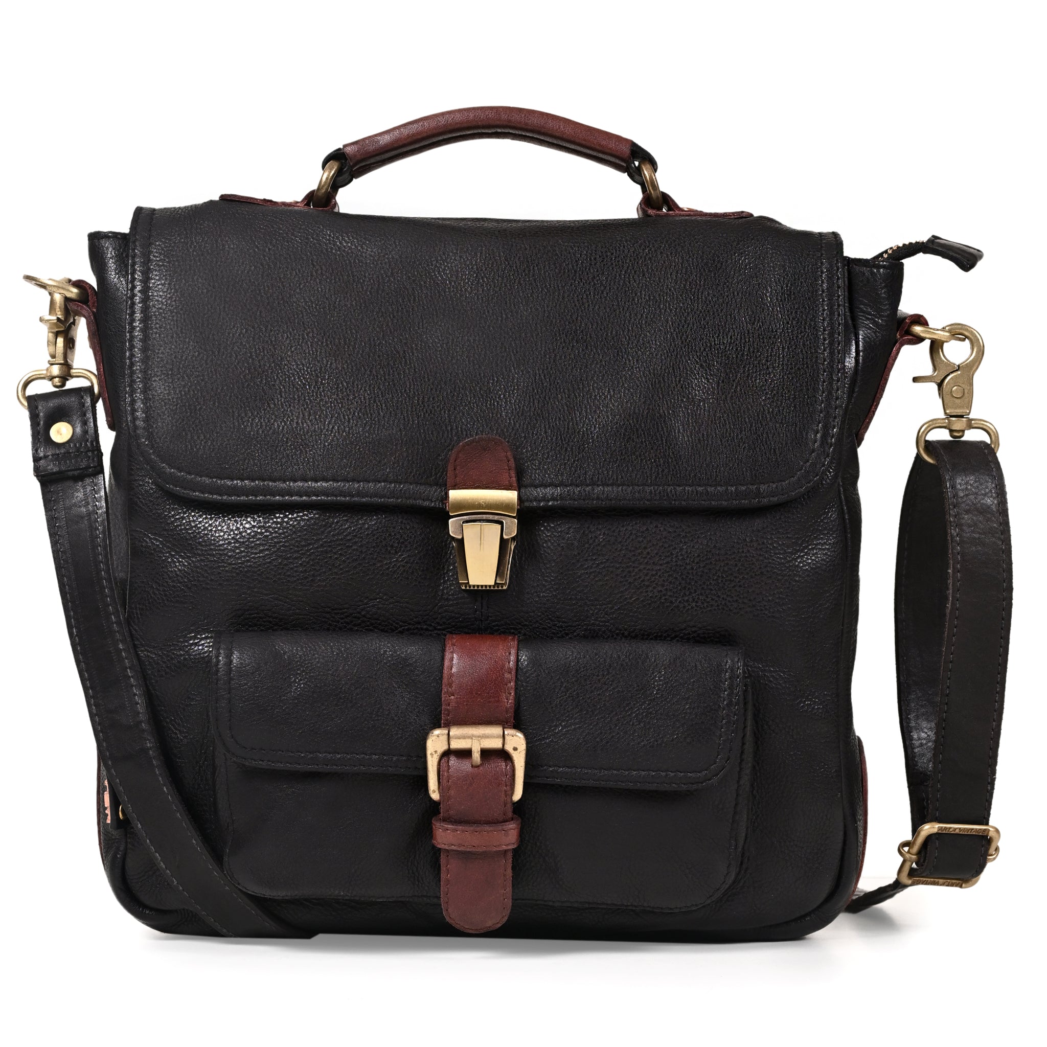 Art N Vintage Nathan: Real Leather Black Crossbody Bag