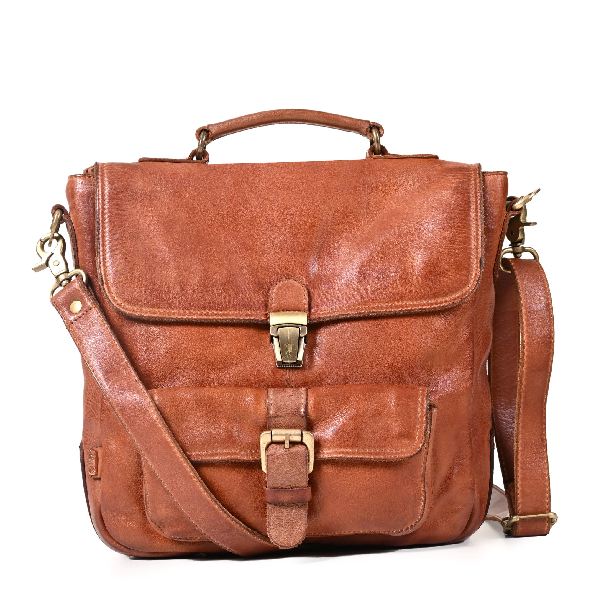 Art N Vintage Nathan: Real Leather Tan Crossbody Bag