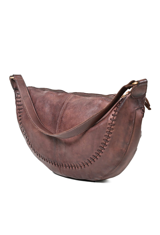 Nomad's Treasure: Brown Leather Women Hobo Bag By Art N Vintage