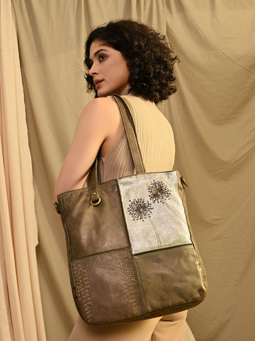 Art N Vintage Olive Leather Women Tote Bag