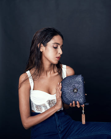 Onyx: Navy Blue Leather Mandala Square Cross Body