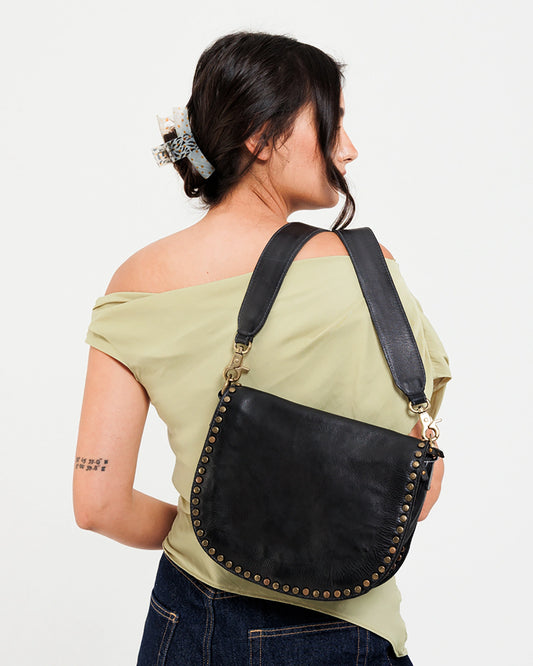 Vintage Studded Flap Genuine Leather Sling Bag