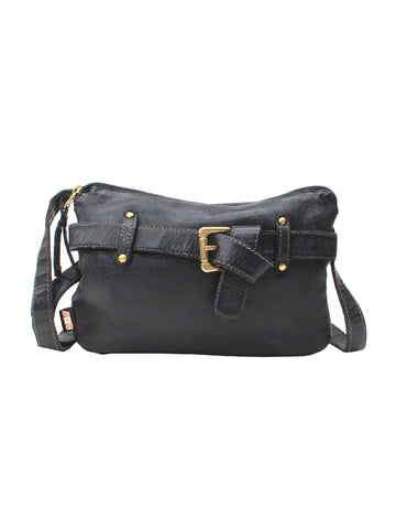 Vintage Real Leather Crossbody Bag with Buckle