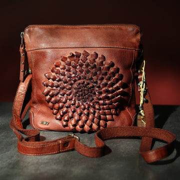 Glory: Navy Leather 3d Woven Flower Mini Crossbody