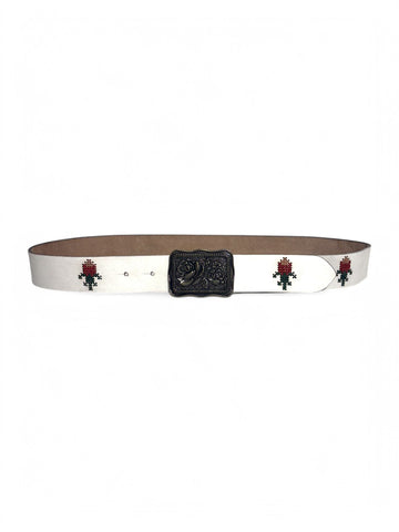 Scarlet Passion White Leather Belt by Art N Vintage