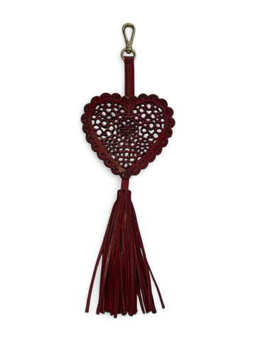 Red heart shape leather bag charm by art n vintage