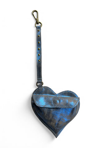 M BLUE heart shape leather bag charm by art n vintage