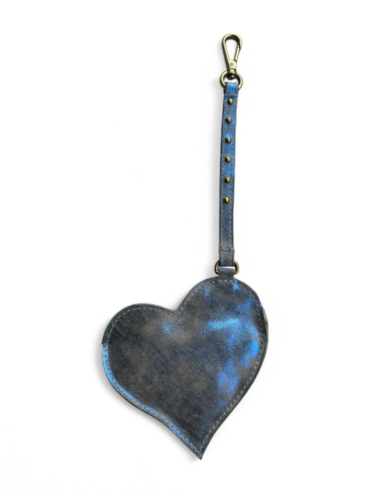 M BLUE heart shape leather bag charm by art n vintage