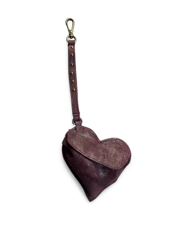 Cognac heart shape leather bag charm by art n vintage