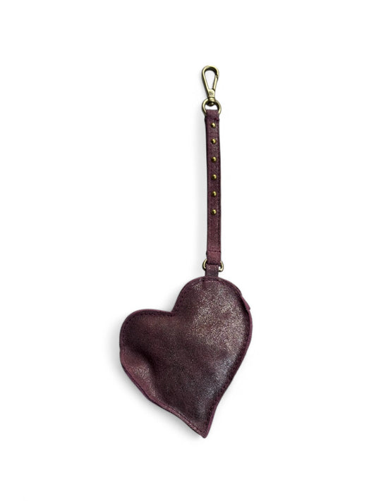 Cognac heart shape leather bag charm by art n vintage