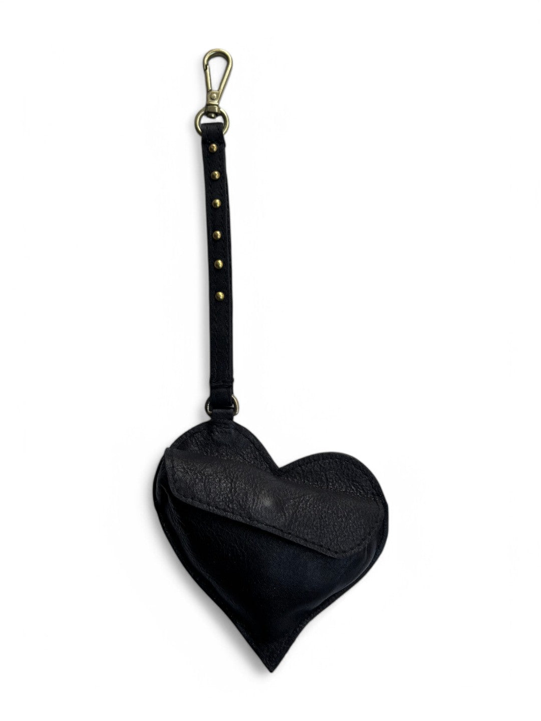 BLACK heart shape leather bag charm by art n vintage