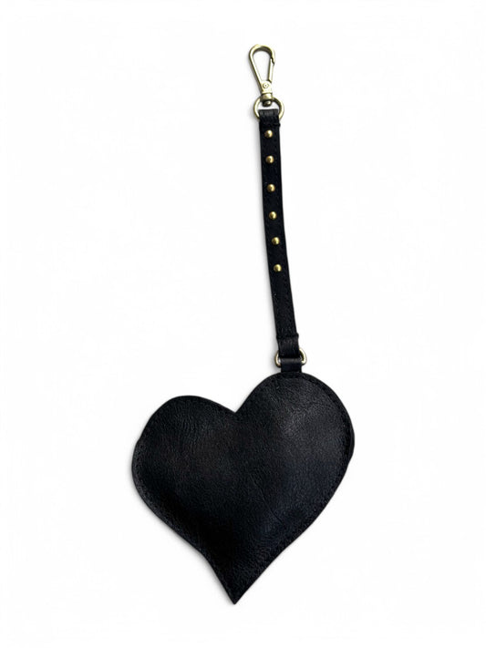 BLACK heart shape leather bag charm by art n vintage