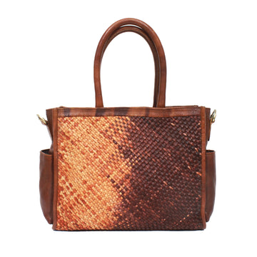 Vintage Two-Tone Woven Leather Tote Bag