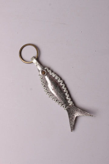 Handcrafted Leather Fish-Shaped Keyring with Stylish Side Stitch