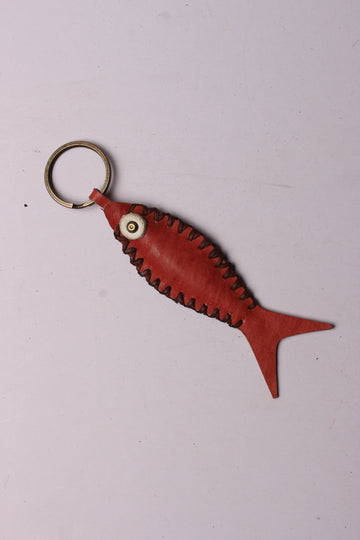 Handcrafted Leather Fish-Shaped Keyring with Stylish Side Stitch