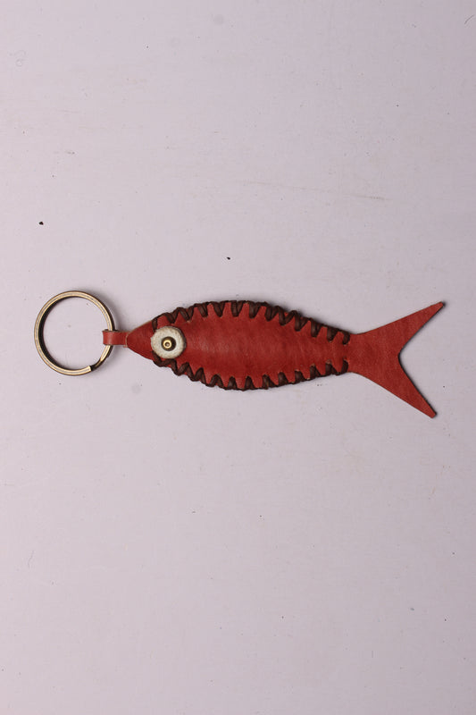 Handcrafted Leather Fish-Shaped Keyring with Stylish Side Stitch