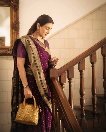 Ashraf Golden Embellished Handcrafted Leather Handbag