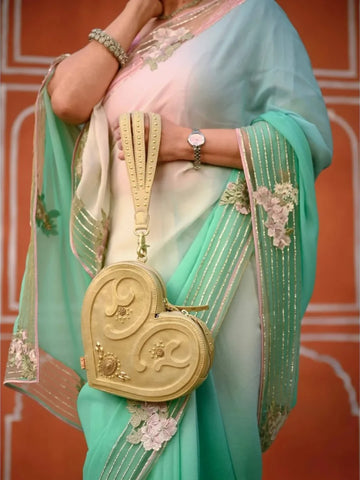 Kesar Hawa Mahal Real Leather Heart Wristlet Handbag