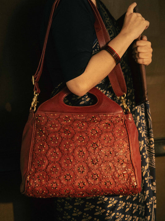 Naqsh Studded Handcrafted Leather Crossbody Bag