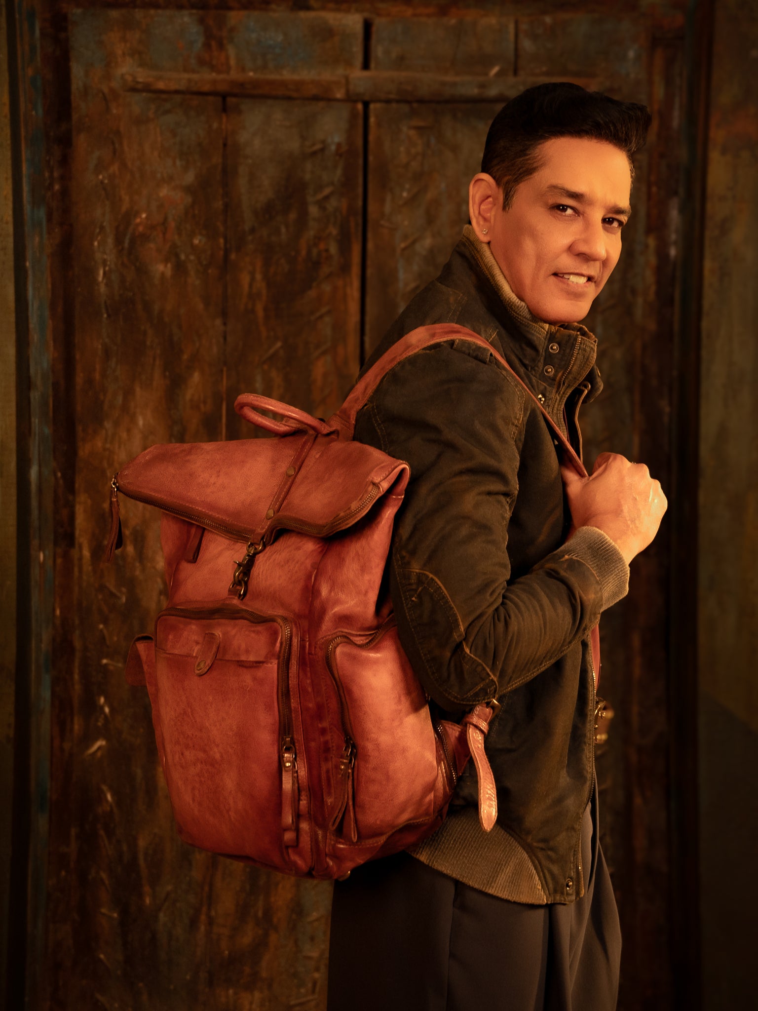 Leo: Cognac Leather Backpack By Art N Vintage