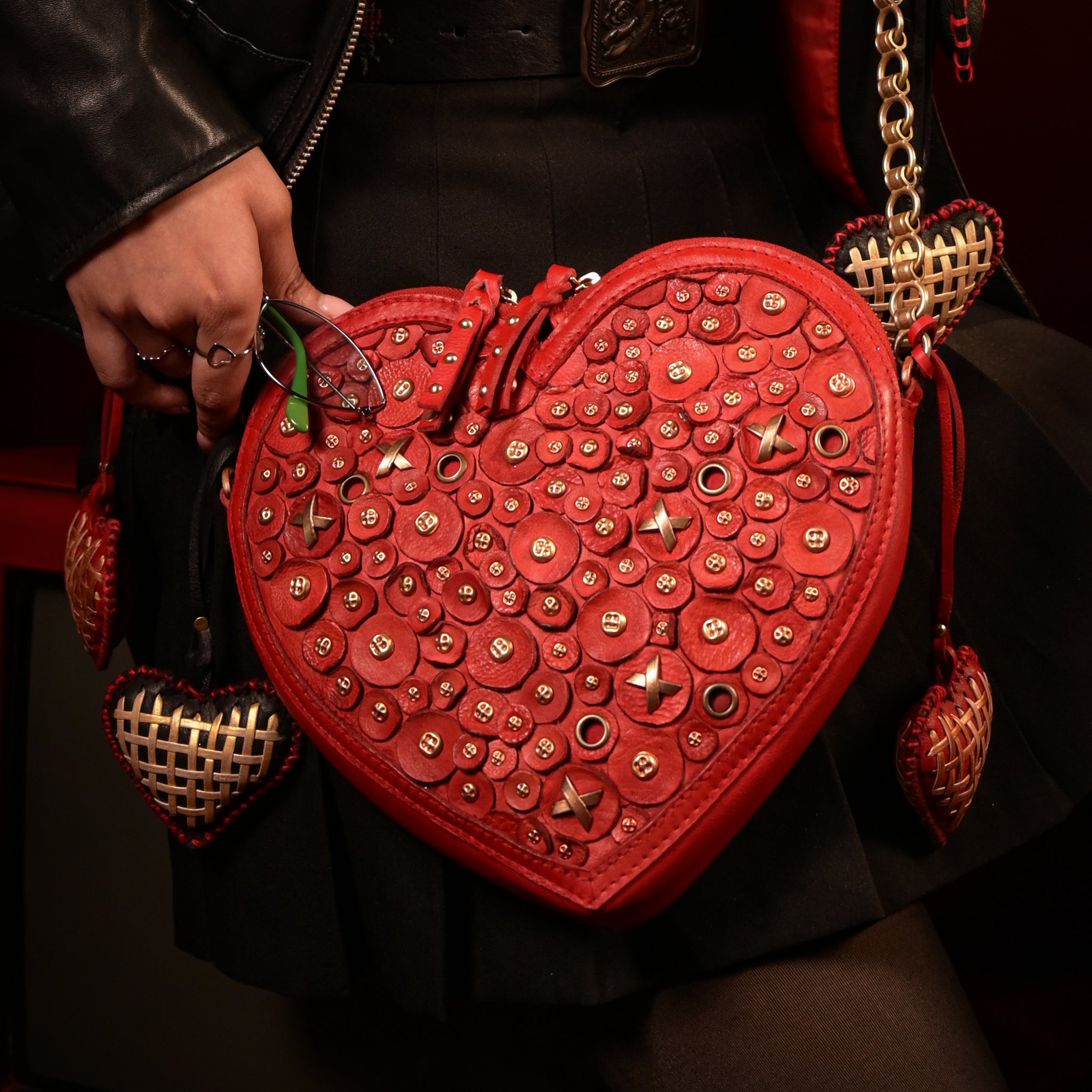 Red Heart Shaped Leather Handbag by Art N Vintage