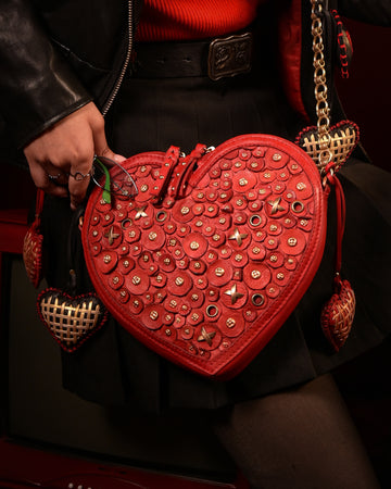 Red Heart Shaped Leather Handbag by Art N Vintage