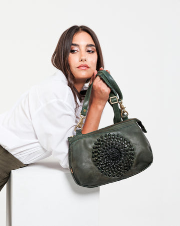 Vintage Handcrafted Leather Floral Crossbody Sling Bag