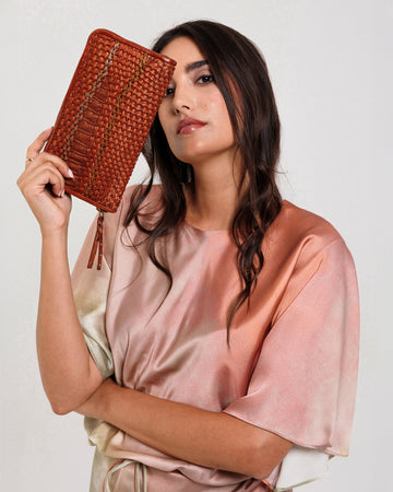Art N Vintage Woven Zip-Around Leather Wallet
