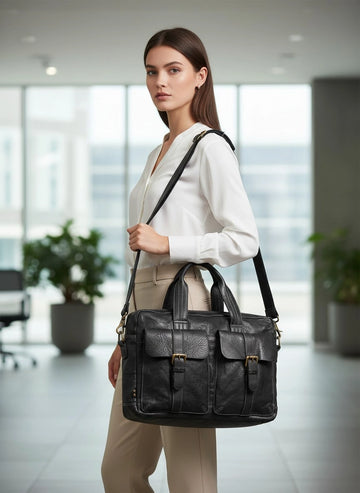 Black Vintage Leather Laptop Bag For Men & Women By Art N Vintage