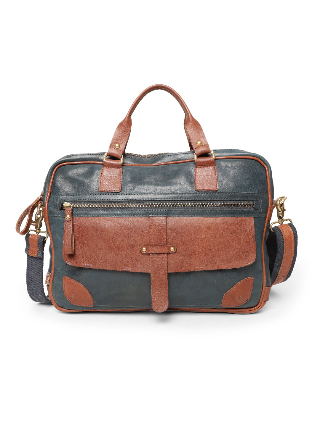 Art N Vintage Winger : Navy With Cognac Real Leather Laptop Bag