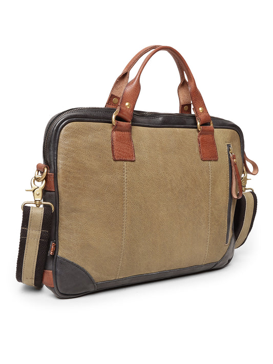 Art N Vintage Winger : Real Leather Olive With Black Color Laptop Bag