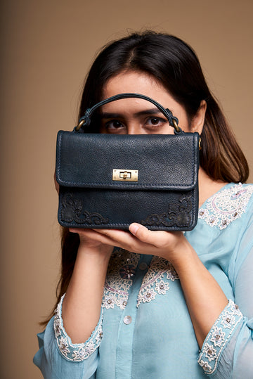 Midnight Scroll Mini Leather Crossbody