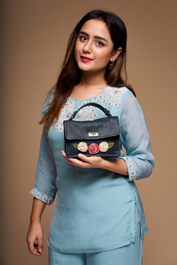 Floral Charm Mini Crossbody – Midnight Blue