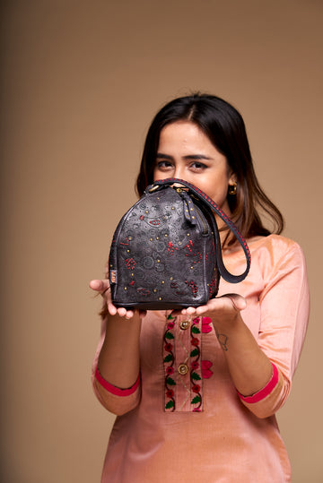 Midnight Bloom Textured Dome Handbag